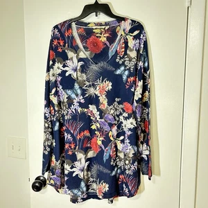 Soft Surroundings Multicolor Boho Floral Print V-Neck Tunic Blouse Top Sz XL - Picture 1 of 11