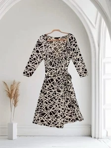 David Meister Wrap Dress Women’s Size 10 Brown Print Summer Art To Wear $275 - Picture 1 of 13