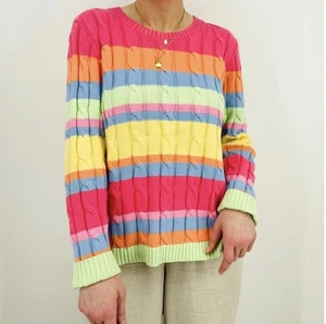 Maglione vintage anni 90 Appleseed's Cableknit cotone colorato arcobaleno taglia grande L - Foto 1 di 8