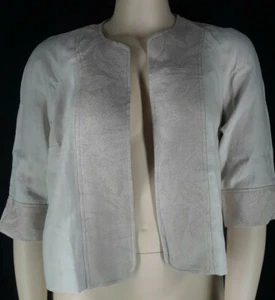 COLDWATER CREEK Brocade Border Blazer PL Shimmer Linen Woven NWT $89 Khaki - Picture 1 of 7