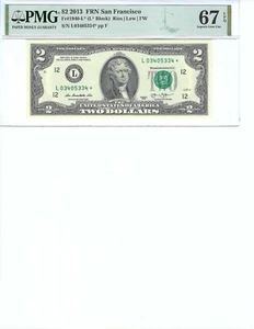 2013 $2 FRN FR1940-L* PMG 67 EPQ, San Francisco * Note S/N L03405334*!!! - Picture 1 of 2