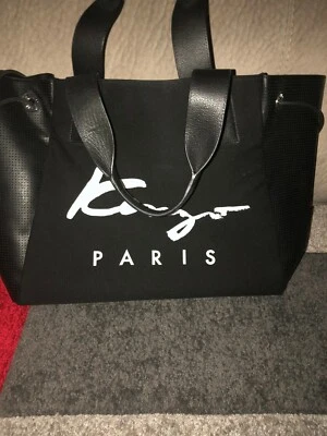 KENZO AUTHENTIC CANVAS LEATHER HANDBAG WITH LOGO BLACK  PERFORATED  XLARGE NEW - Image 1 of 4