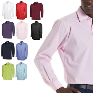 Mens Long Sleeve Shirt Plain Formal Easy Care Poplin - SMART OFFICE WORK CASUAL - Picture 1 of 7