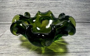 Cenicero o centro de mesa de vidrio artístico estilo Murano verde vintage diseño abstracto - Imagen 1 de 10