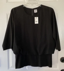 Neu mit Etikett CAbi 5205 Large schwarz Indulgence Top 3/4-Ärmel gebänderte Taille Karriere Bluse - Bild 1 von 8