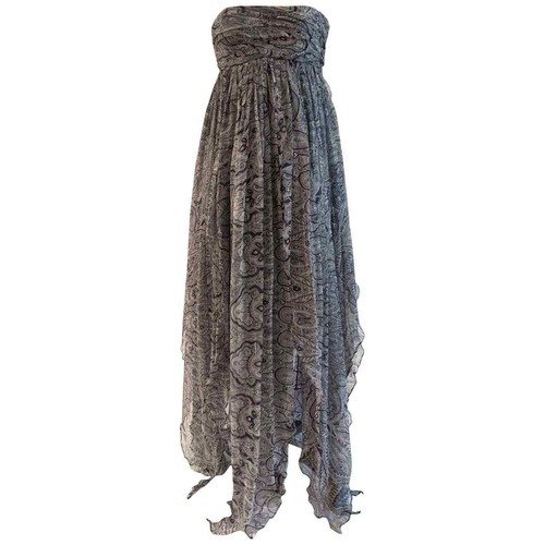 Abito senza spalline Alexander McQueen 2008 nuovo con etichetta seta blu paisley IT 38 US 0 2