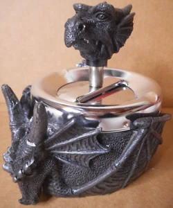 Guardian Dragon Spin Pushdown Top Fantasy Medieval Black Resin Ashtray Trinkets - Picture 1 of 13