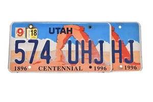 Utah License Plate Arch Centennial 574 UHJ (Pair) - Picture 1 of 4