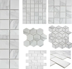 Azulejos de mosaico Carrara aspecto de mármol azulejos de cerámica hexagonal diamante cuadrado baño  - Imagen 1 de 6