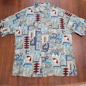 Campia Golf Hawaiian Shirt Rayon Blue Green 18 Hole XXL - Foto 1 di 7