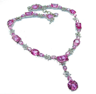 Collar Topacio Rosa Plata de Ley 925 Hecho a Mano Ovalado Amor Joyería Foto 1 de 4