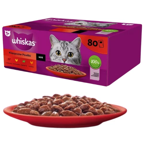 80x85g WHISKAS Nassfutter in Soße Rind, Huhn, Lamm, Geflügel für adulte Katzen - Bild 1 von 4