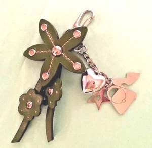 VINTAGE LEATHER  KEY CHAIN  W/ Charms NICE - Picture 1 of 6