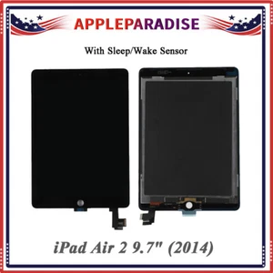 Black for iPad Air 2 LCD Display Touch Screen Assembly + Sleep Wake Sensor Flex - Picture 1 of 8