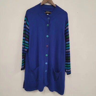 Bob Mackie Womens Wearable Art Knit Cardigan Size 2X Blue Striped Long Line - Image 1 of 4