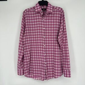 Hugo Boss Pink Slim Fit Button Up Shirt Plaid Check Long Sleeve Size L 41 / 16