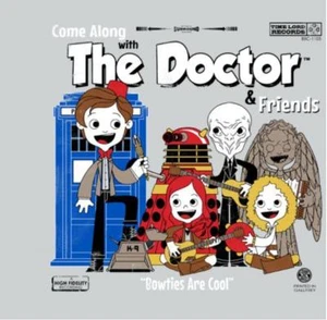 Doctor Who Figuren als Cartoon Plattenlabel Satire Teefury Herren Shirt NEU - Bild 1 von 1