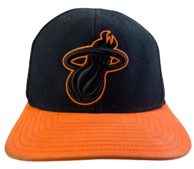 NBA Miami Heat Adidas Snapback Embroidered Hat Cap Lid Neon Orange And Black - Image 1 of 4