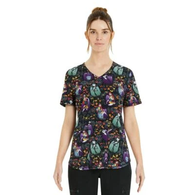 Disney Nightmare Before Christmas Womens plus 3X V-Neck Print Scrub stretch Top​ - Image 1 of 4