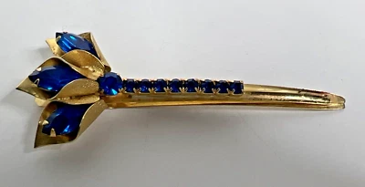 Vintage Blue Sapphire Rhinestone Flower Bouquet Hair Barrette Clip 3.5" Long - Image 1 of 4