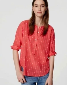LOFT Women's Medium Salmon Pink The Softened Shirt Long Sleeve Popover Shirt NWT - Picture 1 of 12