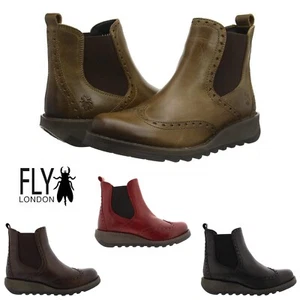 Womens Fly London Sono Pull On Chelsea Flat Ankle Boot Full Leather All Colours - Picture 1 of 5