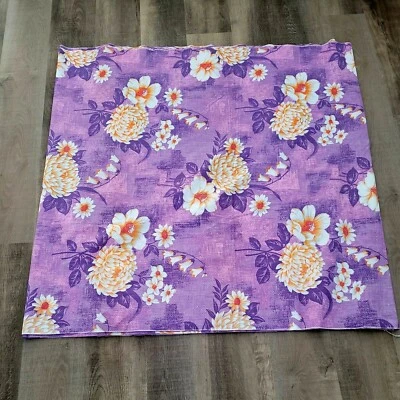 GORGEOUS! Vintage Purple Orange White Seersucker Dahlia Floral Fabric 9.7 yards - Image 1 of 2