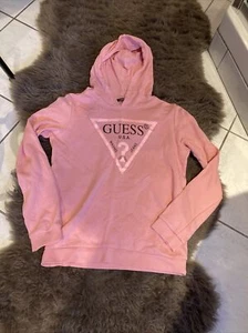 Guess Girls Hoodie Hoody Jumper size 12 Years Pink With Large Glitter Logo VGC! - Picture 1 of 6