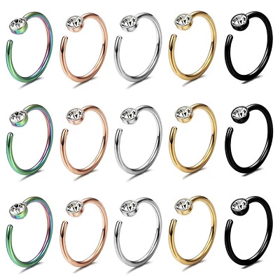 5-15Pcs Nose Ring Labret Lip Ring Surgical Steel CZ Gem Earrings Jewelry Set 18G - Image 1 of 4