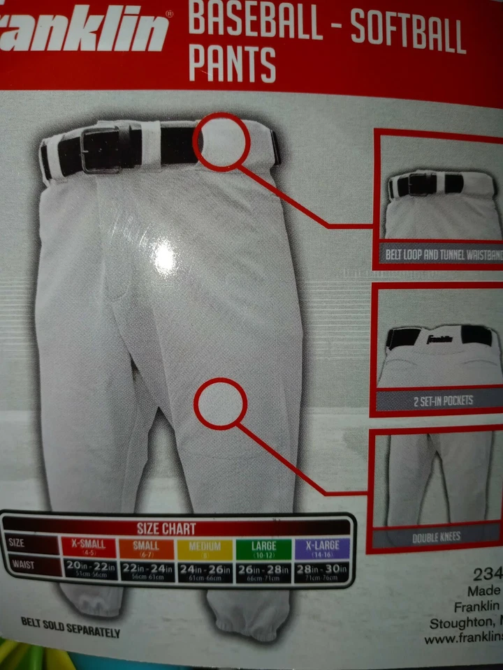 Franklin Baseball Softball Deluxe Pants Knicker Style (White) Youth Medium
