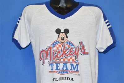 vtg 80s MICKEY'S TEAM FLORIDA MOUSE DISNEY WORLD RINGER JERSEY RAGLAN t-shirt L - Image 1 of 4