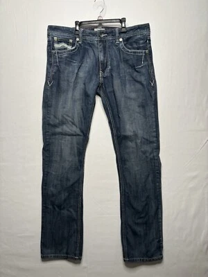 Pantalones de mezclilla antiguos remachados para hombre 36x34 azul SS/010 calce recto lavado oscuro Foto 1 de 4