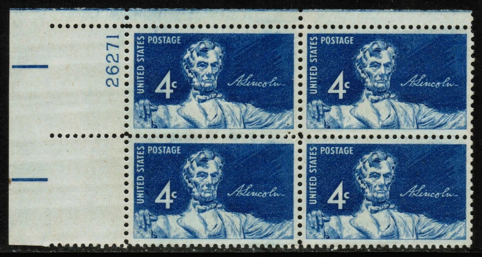 US USA Sc# 1116 MNH FVF PLATE# BLOCK Abraham Lincoln 16th President Statue - Image 1 of 1