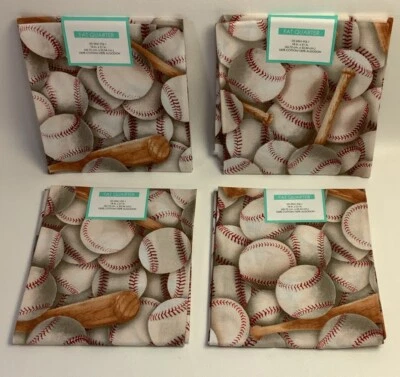 Lot Of 4 Fat Quarters Baseballs Bats Sports - 18" x 21" Precut Cotton Fabric - Image 1 of 3