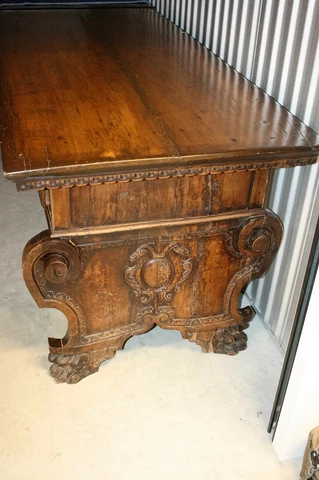 Italian Library Table, walnut 19th century, 3 molded front draws Cover
