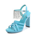Women Tassel Rhinestone High Heeled Sandals 11Cm Waterproof Platform Party Shoes