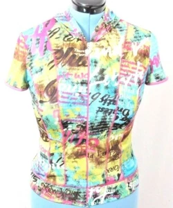 Joseph Ribkoff Full Zip Short Sleeve Semi Sheer Multicolor Hooded Shirt Womens 8 - Picture 1 of 6