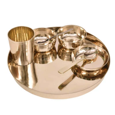 Kansa Bowl Dinner Plate Set Non-Toxic Bronze Ayurveda Utensils Safe for Health - Image 1 of 4