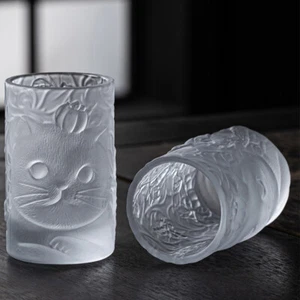 Glass Cocktail Cup Beverage Drinking Glass Transparent Wine Glass Cat Pattern - Picture 1 of 12