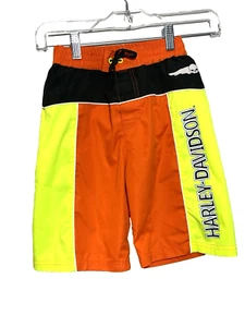 Harley Davidson Boys yaouth Size 6 Bathing Suit Orange Neon Yellow - Picture 1 of 4