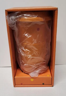 Temptations by Tara 16 oz ceramic travel mug tumber w/lid & sleeve Orange polka - Image 1 of 4