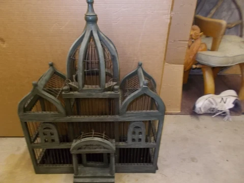 Antique Wood & Metal Wire Dome Bird Cage House Taj Mahal Style (26× 19×7 1/2") Cover