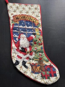 Medias rojas de Navidad de lana hechas a mano punta de aguja de Santa con juguetes - Imagen 1 de 4