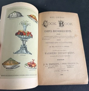 Cook book 1888 Vintage Book: Mrs. Owens' Cook Book Useful Household Hints - Picture 1 of 17