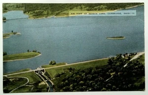 Vintage Leinen Postkarte Luftansicht Seneca Lake Cambridge Ohio 1930er - Bild 1 von 2