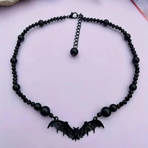 Collar Gargantilla Colgante Murciélago Estilo Cuentas Gótico Halloween Boho Chic - Imagen 1 de 2