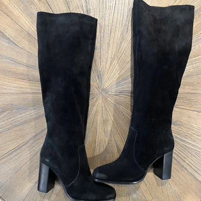 Dolce Vita Nekita Knee High Black Leather Suede 3” Block Heel Boots Sz 8 READ De - Image 1 of 4