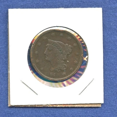 Moeda de 1840 EUA em perfeito estado 1 centavo #24 cabelo trançado grande centavo de cobre 1840 - Imagem 1 de 3