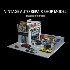 Diorama 1/64 Car Garage Model LED Lights Repair Workshop Tuning Shop Scene Model - Picture 1 of 20