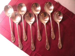 8 Oneida Silver Enchantment Londontown Gumbo Round Bowl Soup Spoons 7 1/8" - Picture 1 of 7